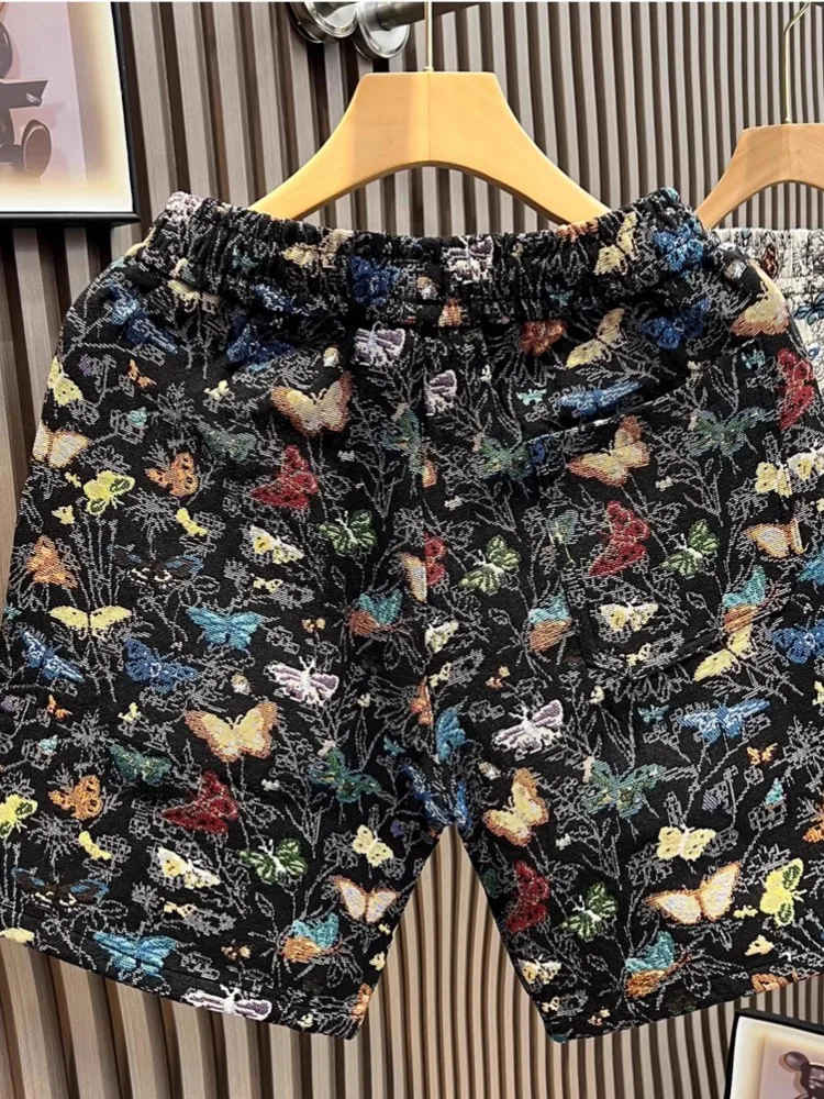 Summer Male Fashion Loose Fit Harem Shorts Elastic Waist Floral Printed Embroidery Shorts Personality Casual New Streetwear 4XL