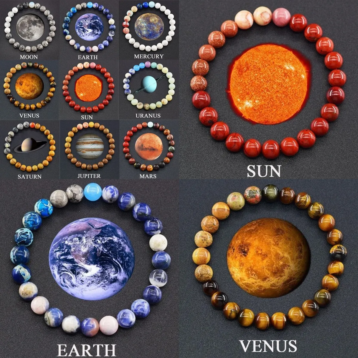 for Planet Solar System Bracelet – Natural Stone Nine Planets Wristband, Cosmic Astronomy Jewelry for Men