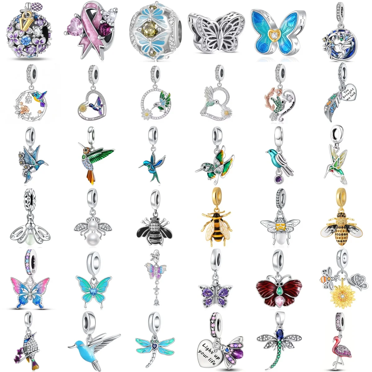 New Forest Series S925 Silver 30 Different Styles of Hummingbird Butterflies Fit for Original Bracelets DIY Women's Fine Jewelry