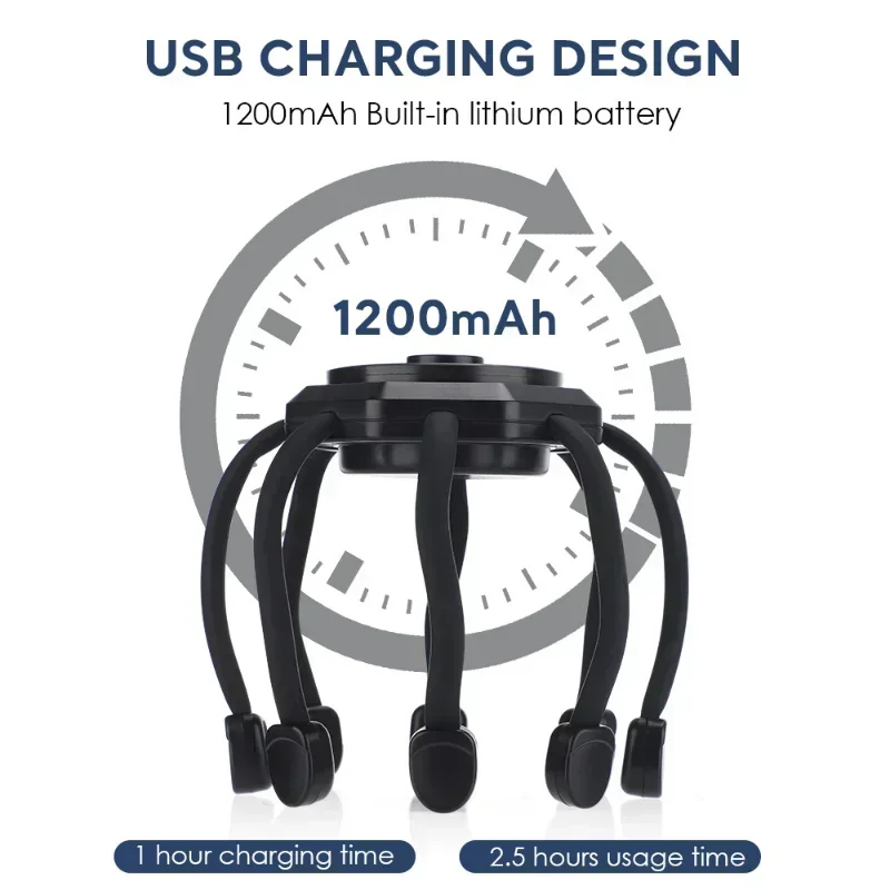 

Беспроводной электрический массажер для кожи головы, 1 шт., массажер для головы на 360 градусов с 8 кончиками пальцев, глубокое расслабление и снятие стресса, праздничный подарок