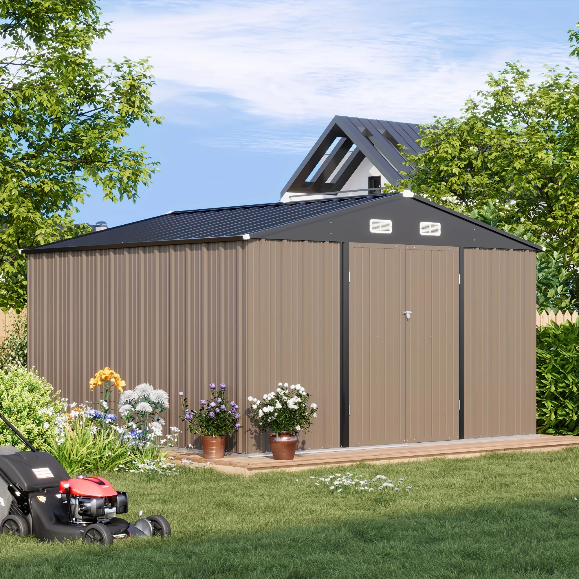 

Victone 10 X 10 FT Outdoor Storage Shed, Large Garden Metal Shed with Sloping Roof And Double Lockable Door, Outdoor Shed for Backyard Garden Patio Lawn