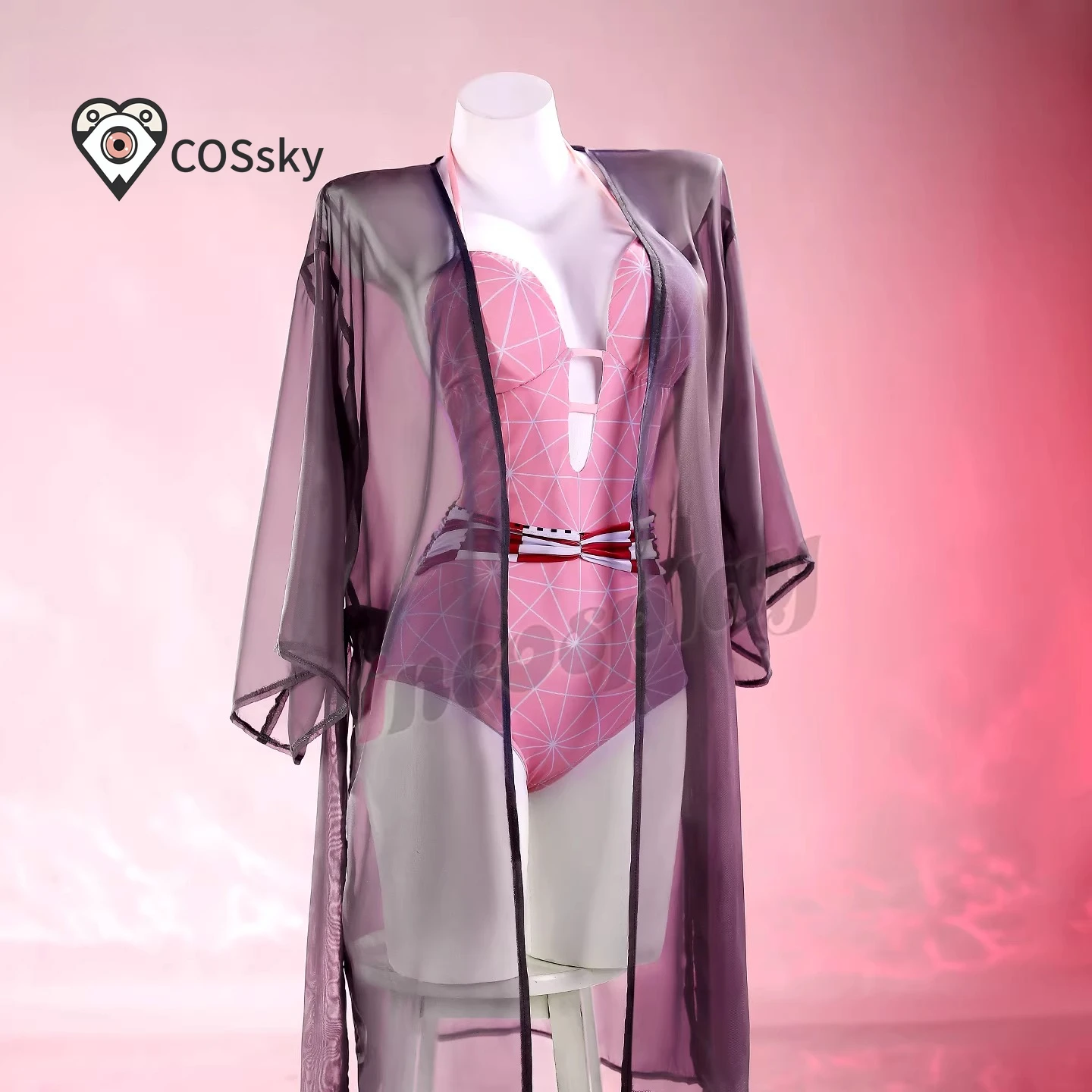 Disfraz de Cosplay de Anime: Demon: Kimetsu no Yaiba, Kamado Nezuko, Traje de Baño Original, Disfraz Sexy para Halloween y Carnaval, Conjunto Completo