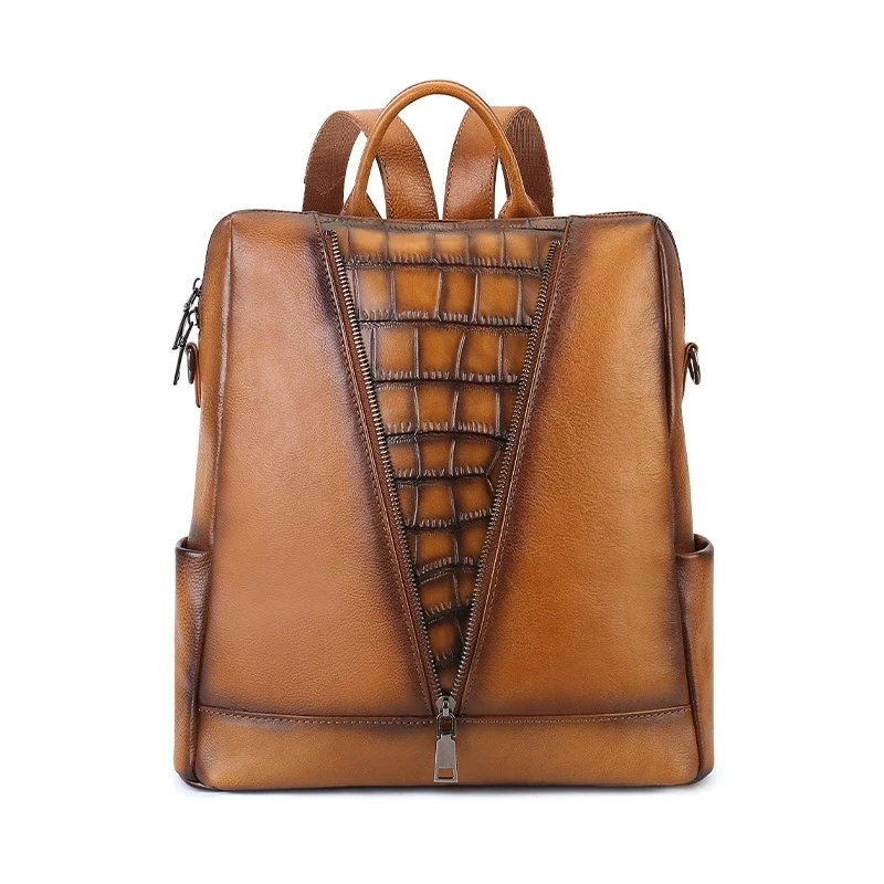 

Alligator Pattern Genuine Leather Backpack for Man or Women Real Cowhide Travel Bags Handmade Cow Leather Shoulder Bag