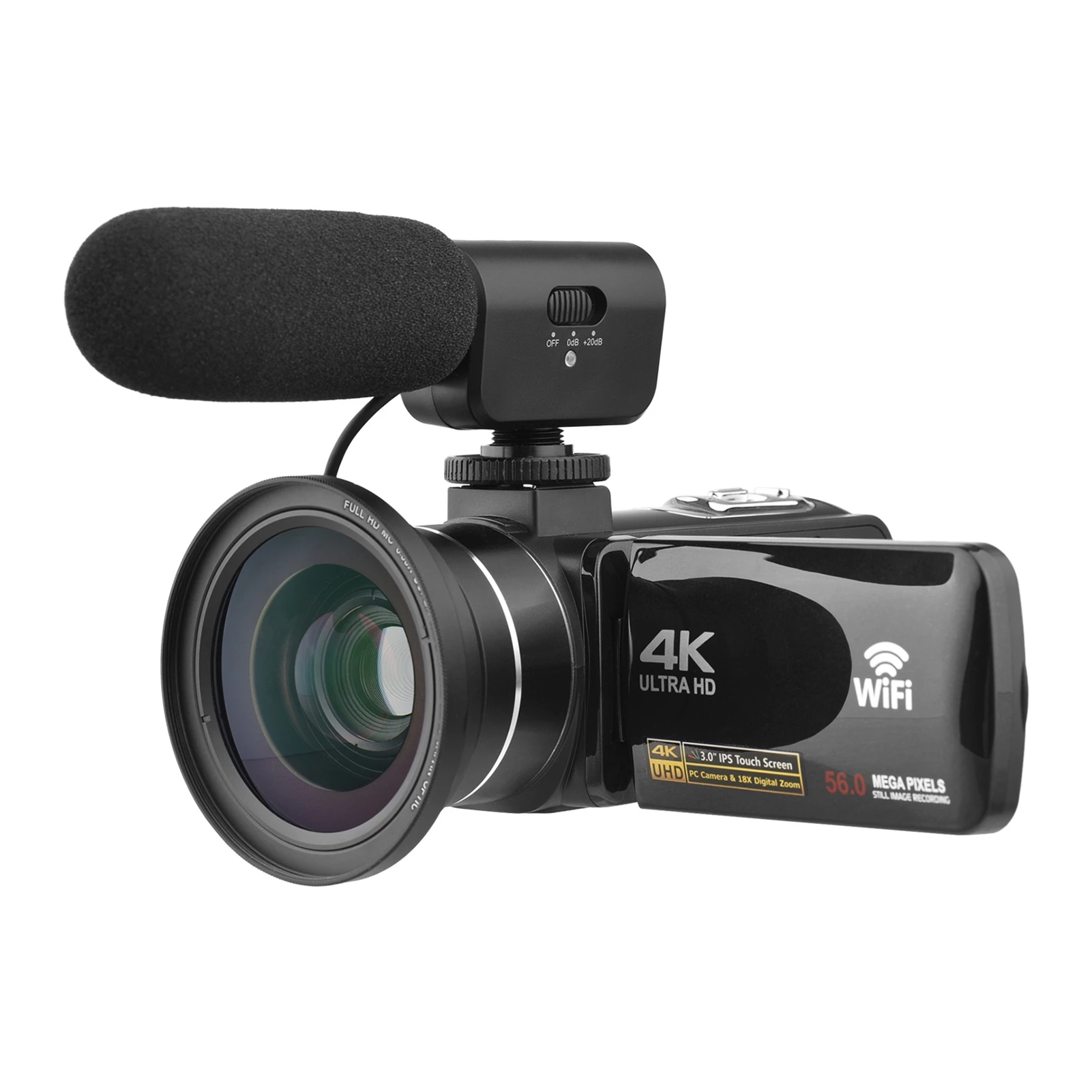 4K Digitale Videokamera WiFi Camcorder DV Recorder 56MP 18X Digitalzoom 3,0 Zoll IPS Touchscreen