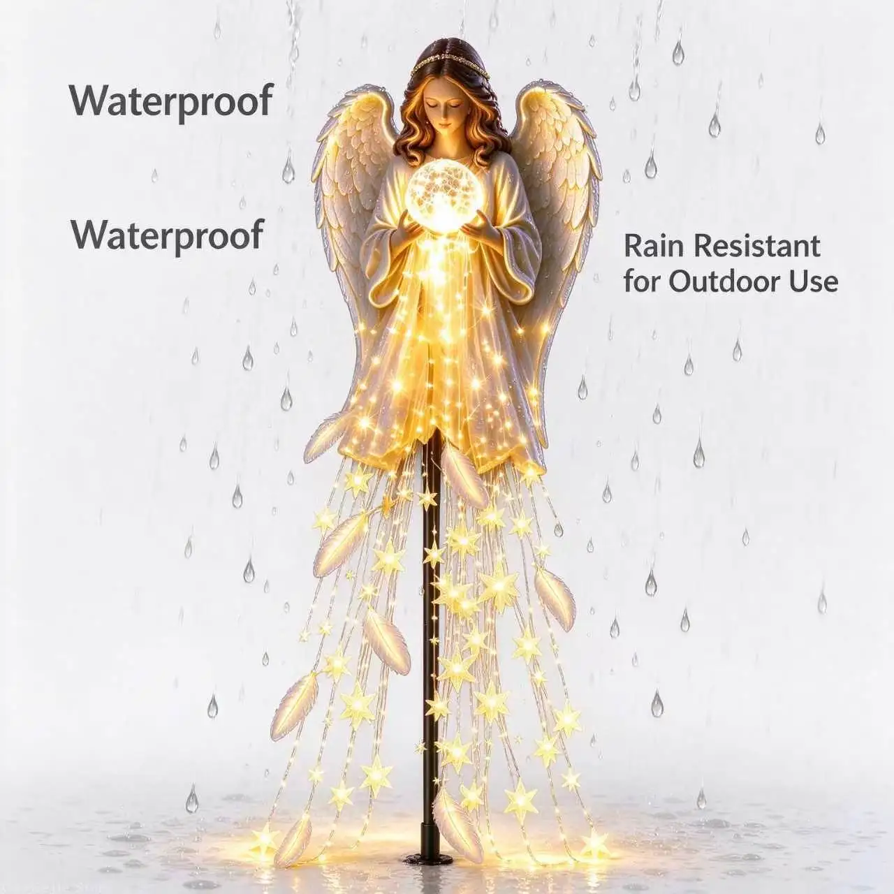 Solar Angel Christmas Figurine, Waterproof Star Decor, Outdoor Lawn Ground Stake, Garden Pathway Holiday Ornament