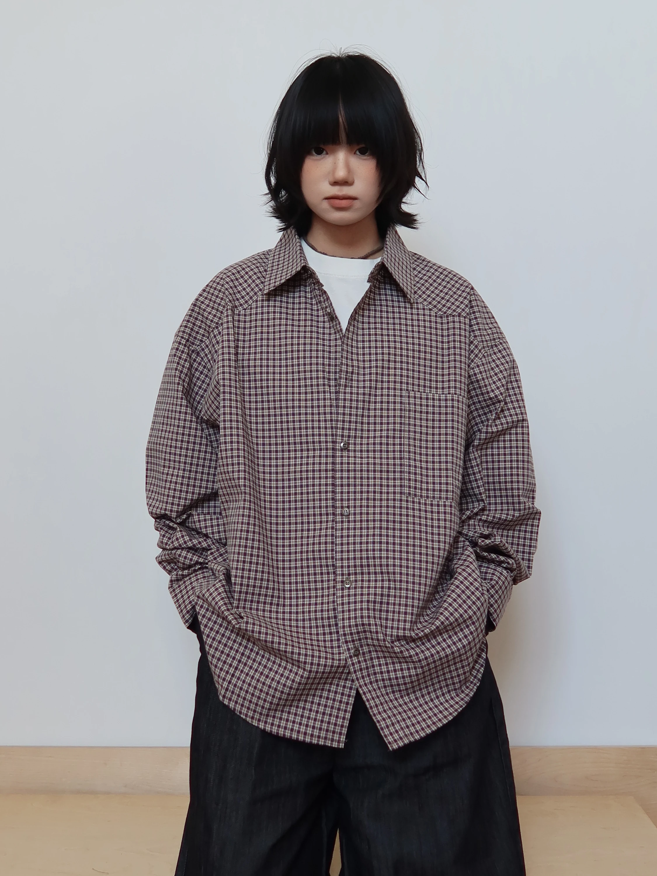 

Retro Sle Oversize Plaid irt Light Purple Casual Versatile Cotton Blend Long Sve Women's Premium Quali Loose Fit Top