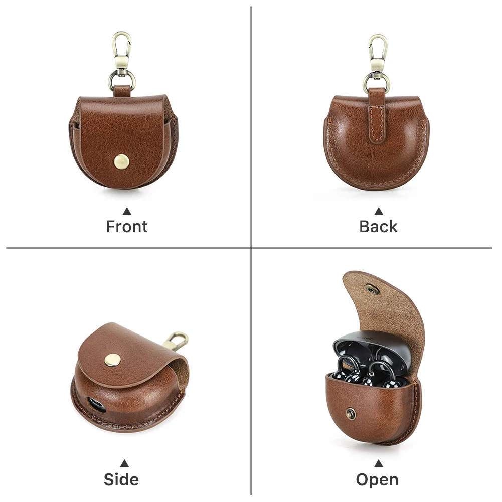 حافظة سماعة أذن كلاسيكية من الجلد الطبيعي مع خطاف لهاتف هواوي FreeClip غطاء سماعات أذن مقاوم للصدمات وغطاء حماية لسماعات الرأس