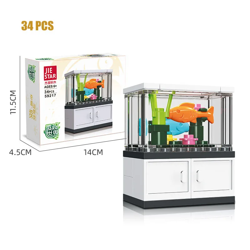 Fish Tank Building Blocks Set Pet Creative Moc Diy Educational Assembly Model Home Furniture City Building Blocks Children Toys