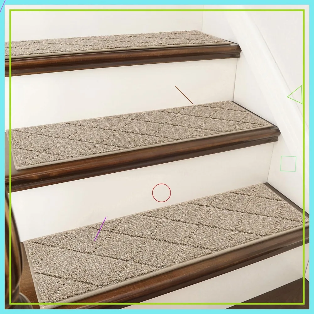 

Non-Slip Stair Treads 28x9 Inch Indoor Carpet Mats for Wood Steps, Kids & Pets Safe, 15pc Beige Polyester Runner