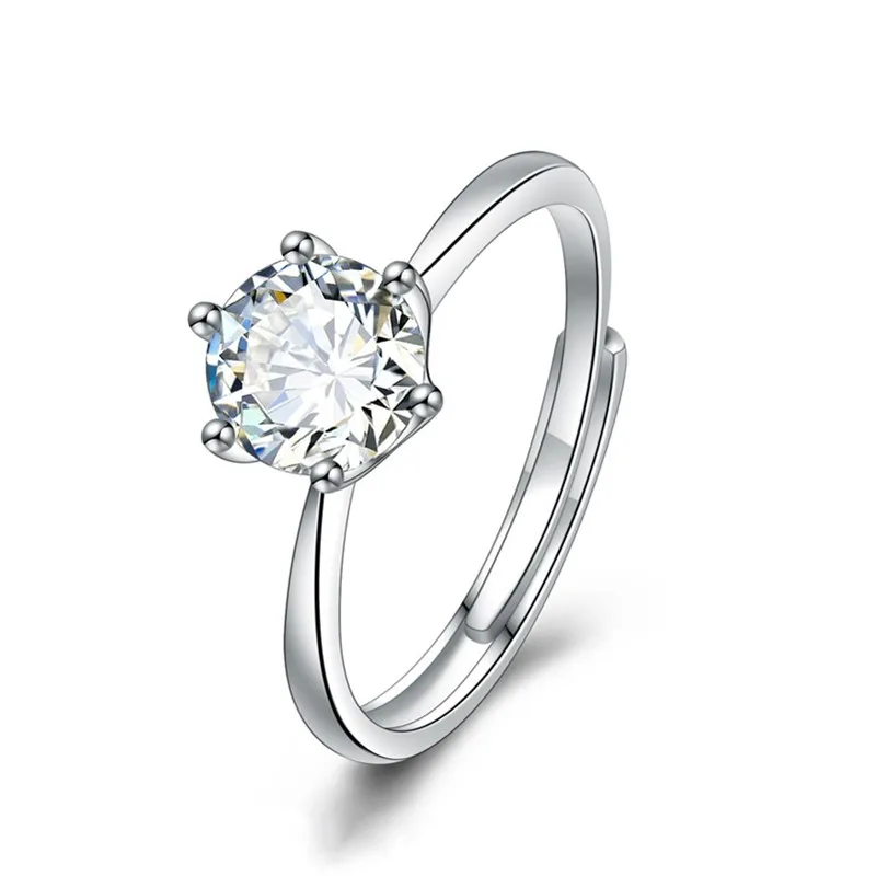 1 Ct Round Cut CZ Adjustable Solitaire Ring Wedding Engagement Jewelry for Women Girl