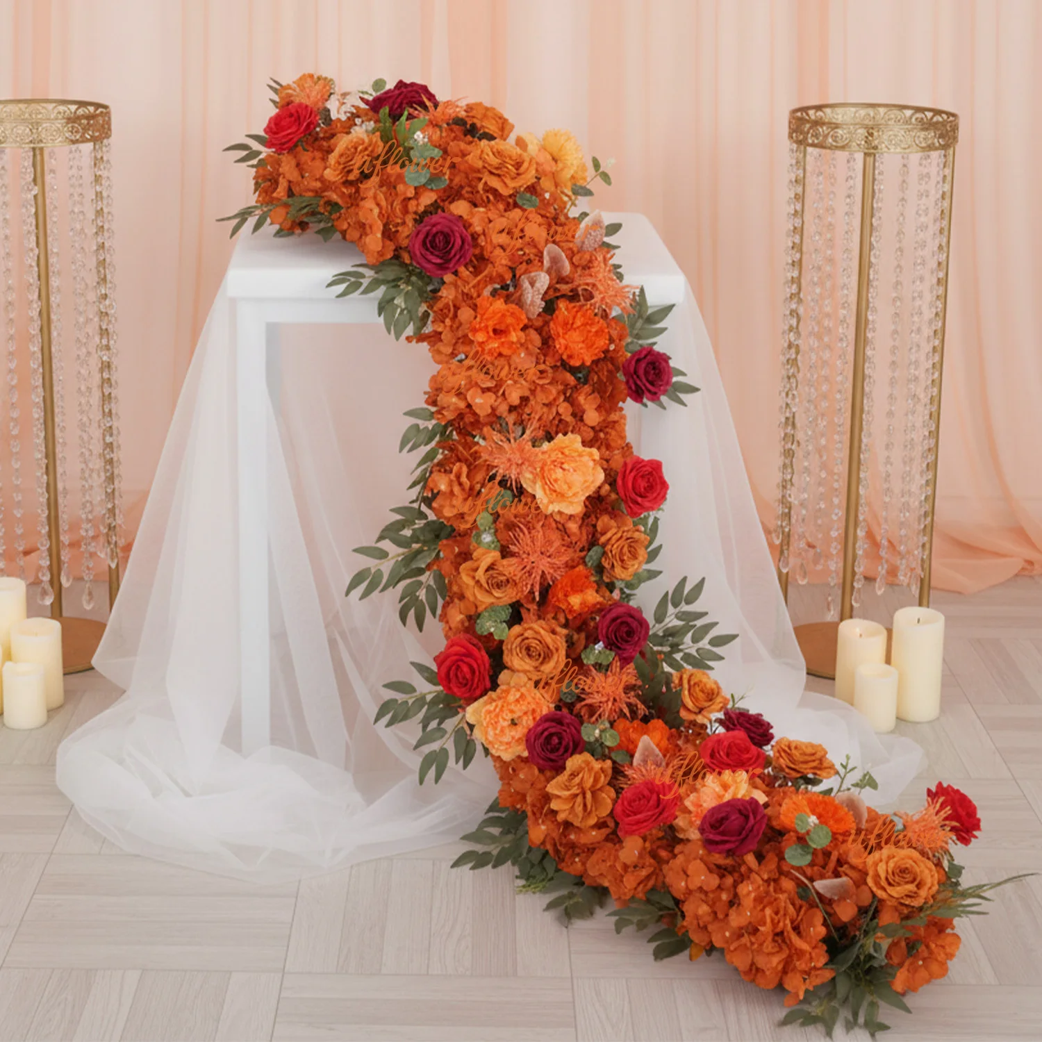 Uflower Hortensa Flower Row Runner Искусственные цветы 50/100 см Свадебный фон Декор Цветочная стена Вечеринка Опора Витрина