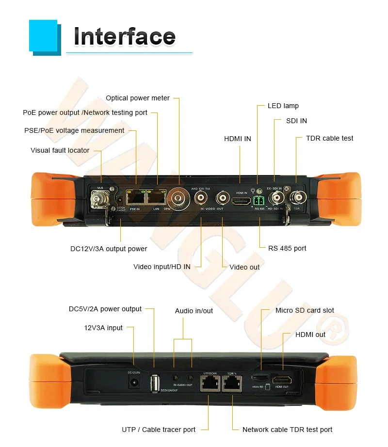 Imagem -06 - Wanglu Função Completa x9 Polegada 2k Retina Exibição de Segurança Cctv Testador Câmera Monitor ip 8mp Tvi Cvi Ahd Canais Onvif Rs485 Usb