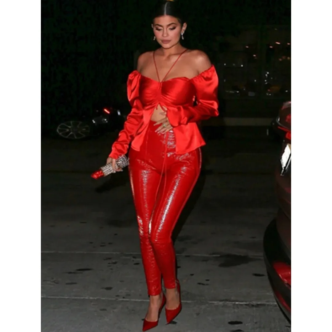 New Arrival Women Luxury Sexy Off Shoulder Red Bodycon Pants Set 2023 Celebrity Designer Fashion Women's Set