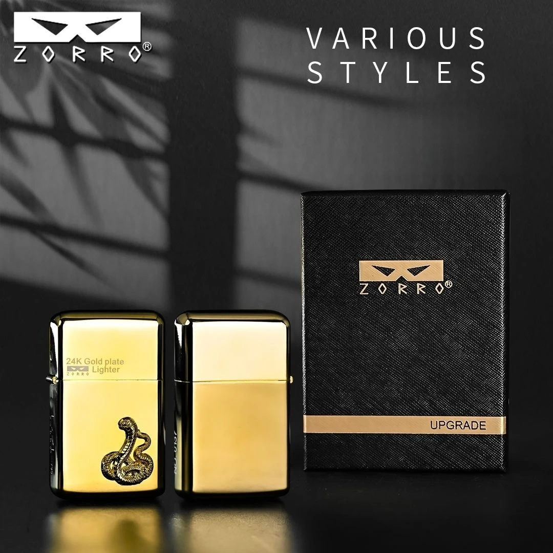 [Twelve Zodiac Signs] ZORRO Genuine Kerosine Lighter 790 Limited 24k Gold-plated Seal Light Luxury and High-end