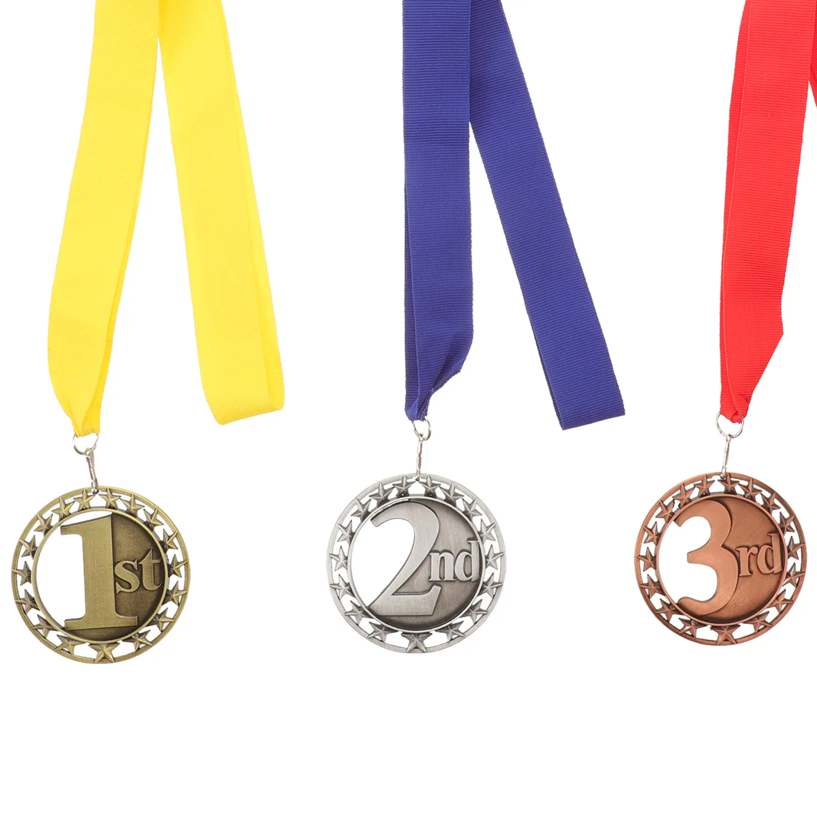 3Pcs Award Medals Decorative Sports Medals Hanging Round Medal for Sports Day Competition Reward Prize Football Soccer Marathon