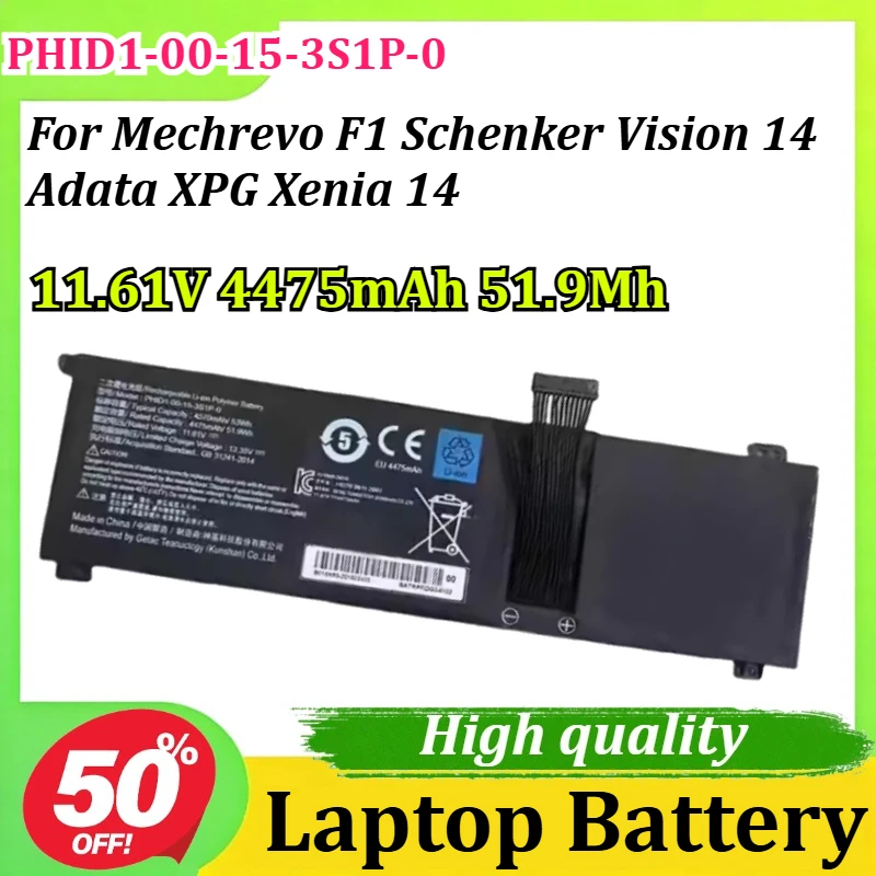 

PHID1-00-15-3S1P-0 11.61V 4475mAh 51.9Wh Laptop Battery for Mechrevo F1 for Schenker for Vision 14 for Adata XPG for Xenia 14