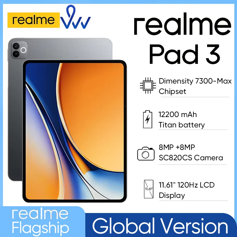 [New Launch] realme Pad 3 Global Version 2.8K Book-View Display 12200mAh Titan Battery Dimensity 7300-Max Chipset