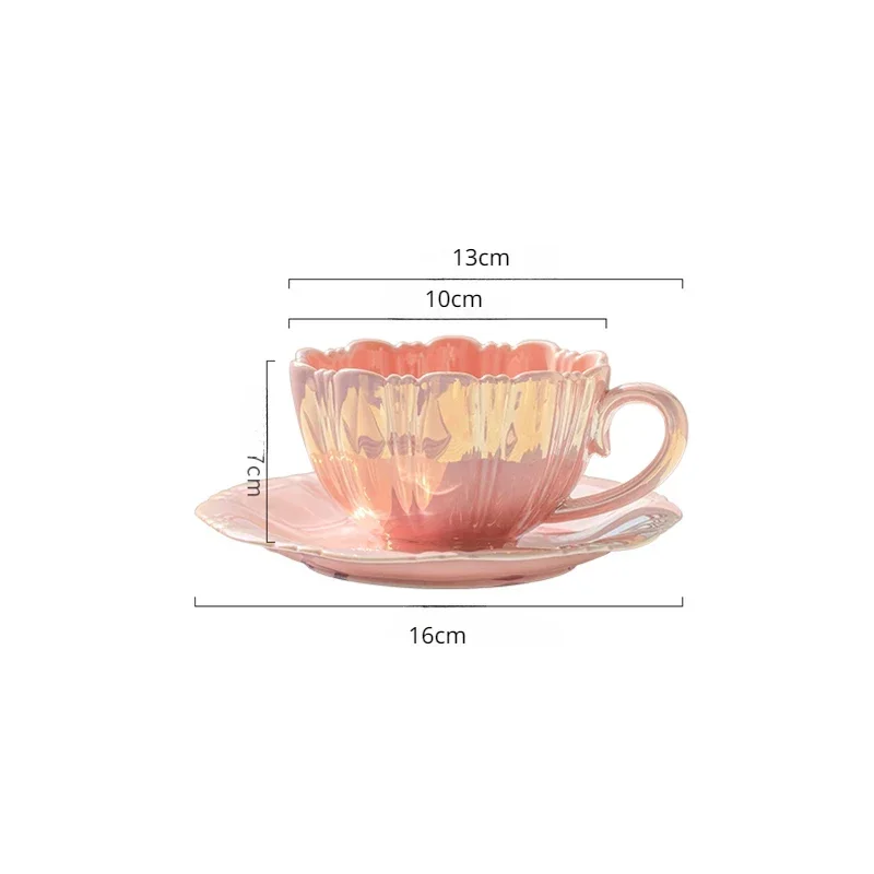 Pearl Petal Ceramic Cup Coffee Cup and Saucer Afternoon Tea Red, White & Blue Coffee Mug Milk Tea Cups Mugs Teacup Drinkware