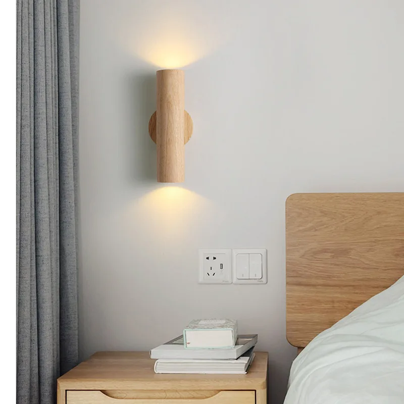 

Hallway Solid Wood up and down Led Wall Lamp for Bedroom Bedside Nordic Living Room Tv Stair Log Wall sconce indoor lighting