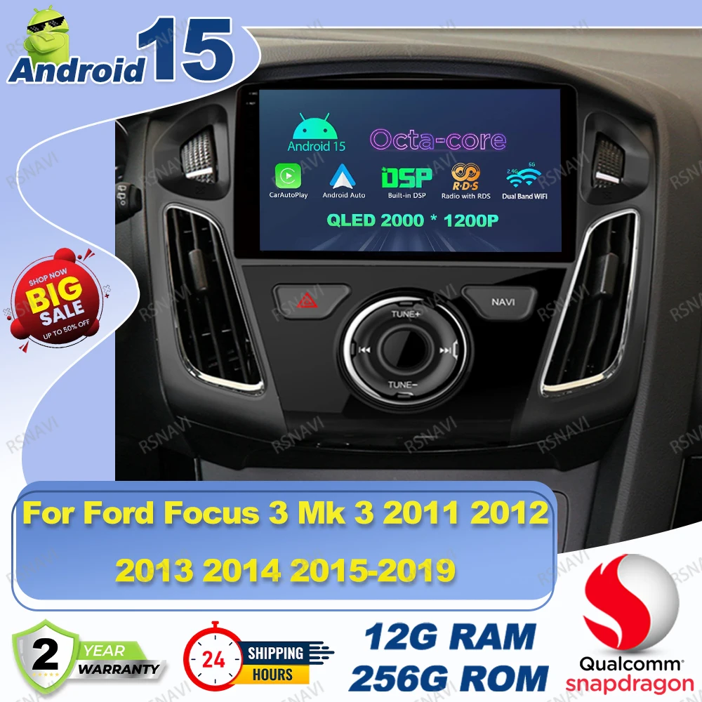 Android 15 Car Radio For Ford Focus 3 Mk 3 2011 2012 2013 2014 2015-2019 H4 Led H7 Golf 7 Gti Magsafe Cellphone Grip Dash Cam