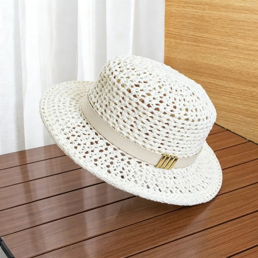 Sun Protection Straw Boater Hat Lightweight Breathable Mesh Handwoven Sun Cap Exquisite Craftsmanship Wide Brimmed