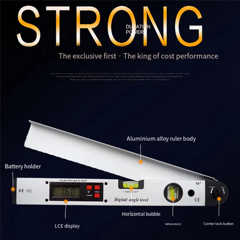【人気】1個0-225 °   デジタル分度器角度ファインダーゲージメーターシルバーアルミニウム合金水平垂直角度レベルテストルール