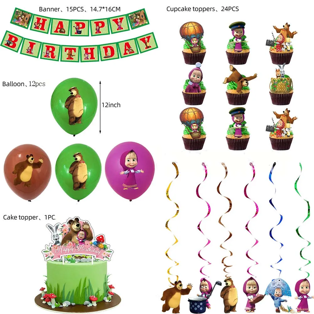 M & asha e Bear Girl tema decorazione per feste di compleanno per bambini stoviglie usa e getta piatto palloncino sfondo forniture per Baby Shower