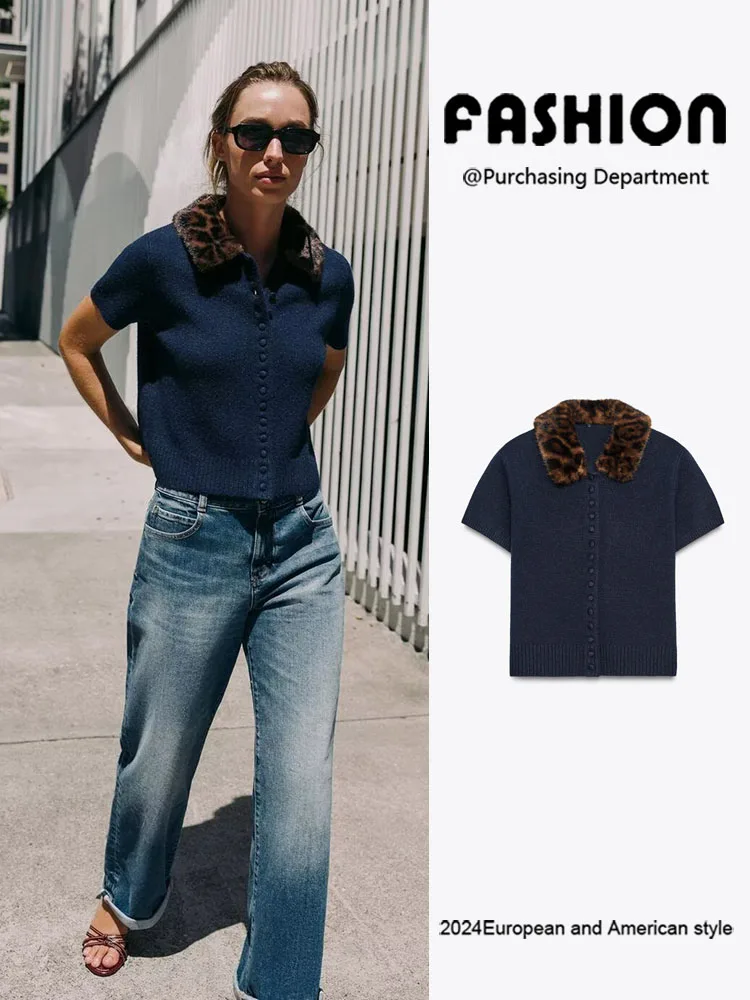 

New Autumn Women's ort Sve Animal Print Knitted Jaet Versatile 275625 40 Faionable Casual Sle European Trend