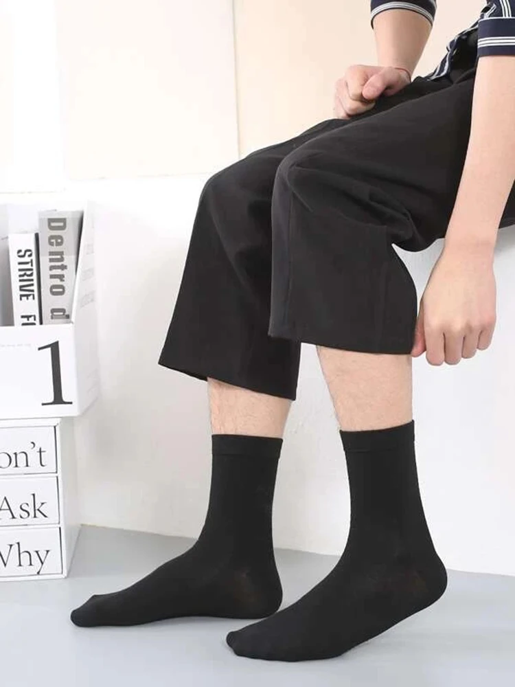 6 Pairs Solid Color Men's Mid Length Socks Fashion Comfortable Autumn Classic Black Business Sock High-quality Men's Short Socks