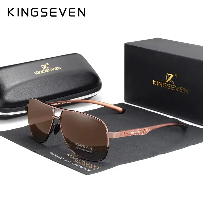 KINGSEVEN 2024 Marke Männer Aluminium Sonnenbrille Polarisierte UV400 Spiegel Männliche Sonnenbrille Frauen Für Männer Oculos de sol 7