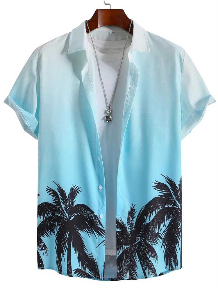 

Hawaii Men's T-Shirt Shirt Coconut Tree Pattern Casual Shirt Fashion Plus Size Tops Fashion Men's Button Up Short Sleeve Shirt