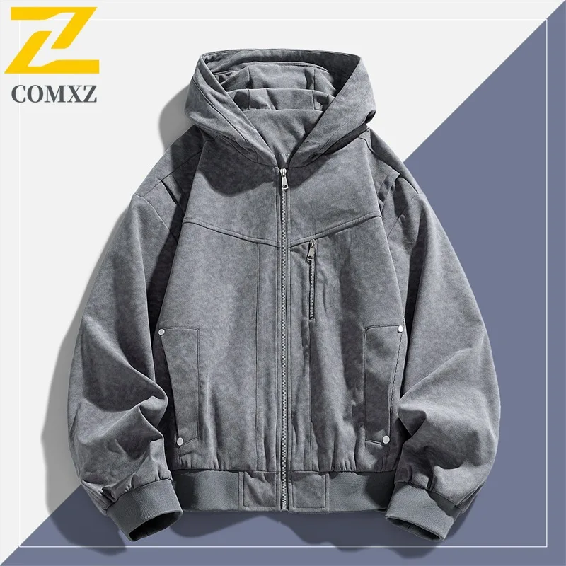

COMXZ Lightw Luxurious Male Jacket Leisure Hooded Collar Adventure Lightweight Coat Fashion Camping Windproof Autumn Garment