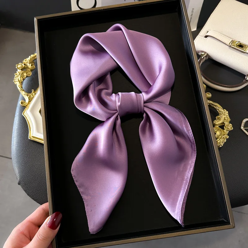 70cm Solid Colors Neckerchief Hijab Scarf For Women Silk Satin Headband Hair Scarves Female Square Shawls Head Scarfs For Ladies image 3