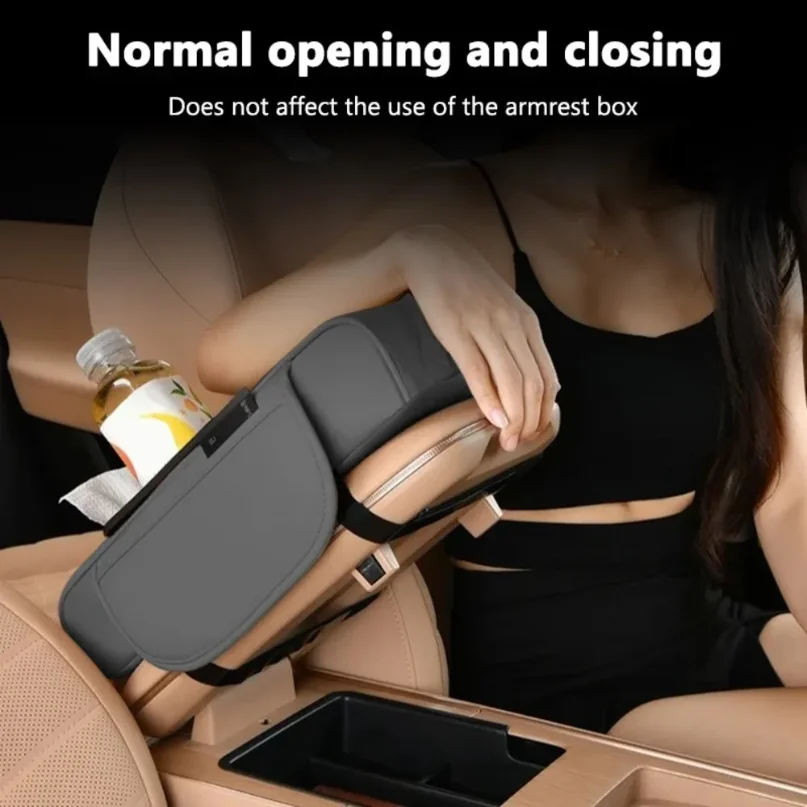 

Universal car center console armrest box with dual cup holders, heightening pad, high comfort, easy to install.
