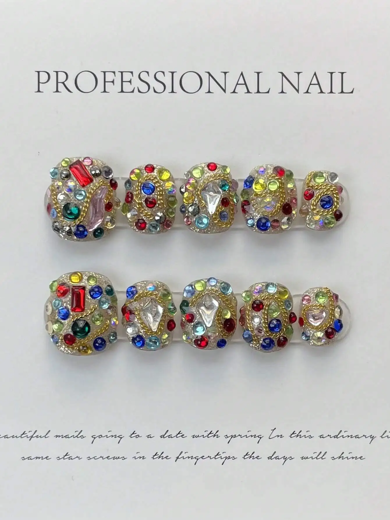 1 para (10 sztuk) kolorowe Rhinestone pełne paznokcie Nail Art porady, luksusowe ręcznie robione Manicure wielokrotnego użytku biżuteria naciśnij na paznokcie Nail Supp