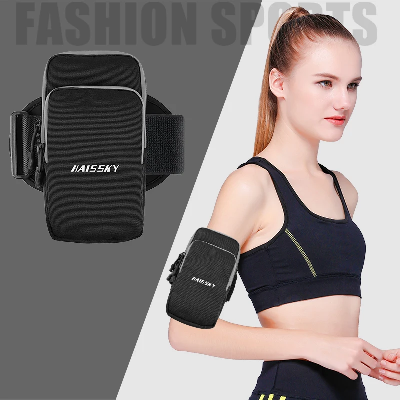 HAISSKY Reißverschluss-reflektierende Laufarmband-Taschen für iPhone 17 16 Pro Max 17 Air 15 Plus Xiaomi Samsung Sport elastische Handgelenktasche