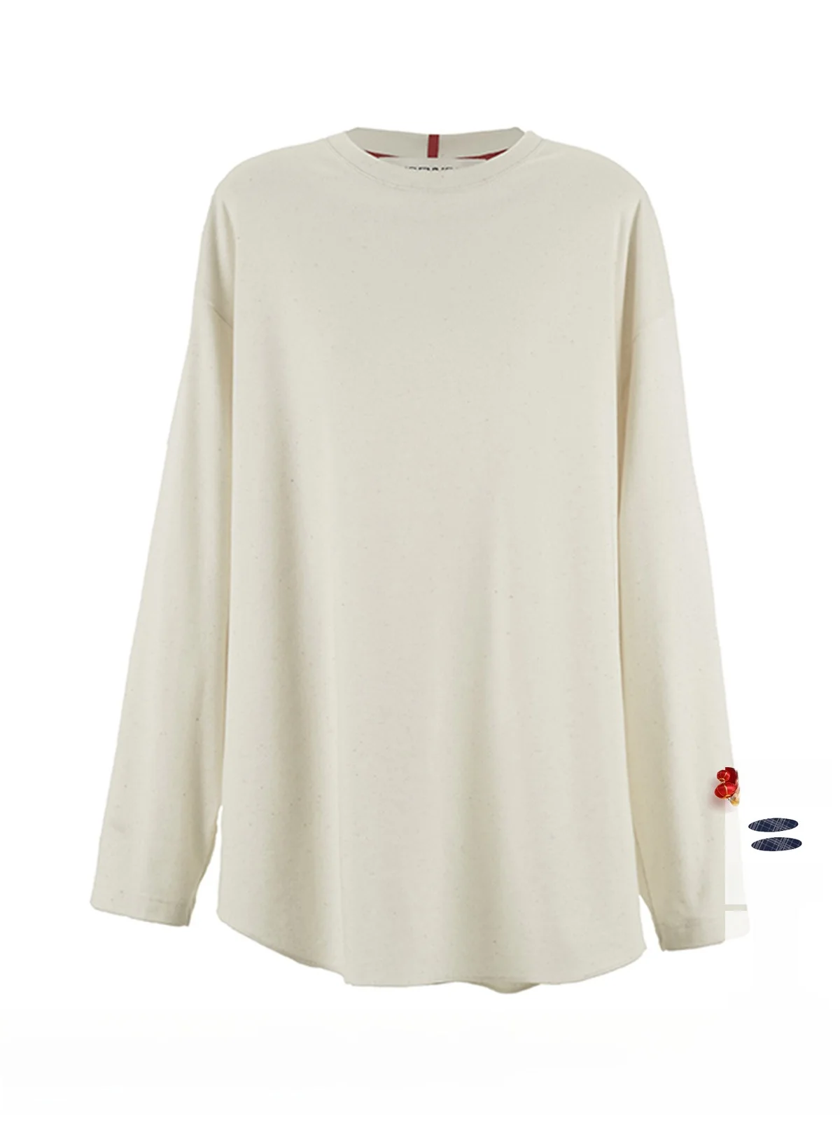 

YOEYYOU Женская свободная футболка с длинным рукавом и круглым вырезом, повседневная, из смесового хлопка и полиэстера, ручная работа