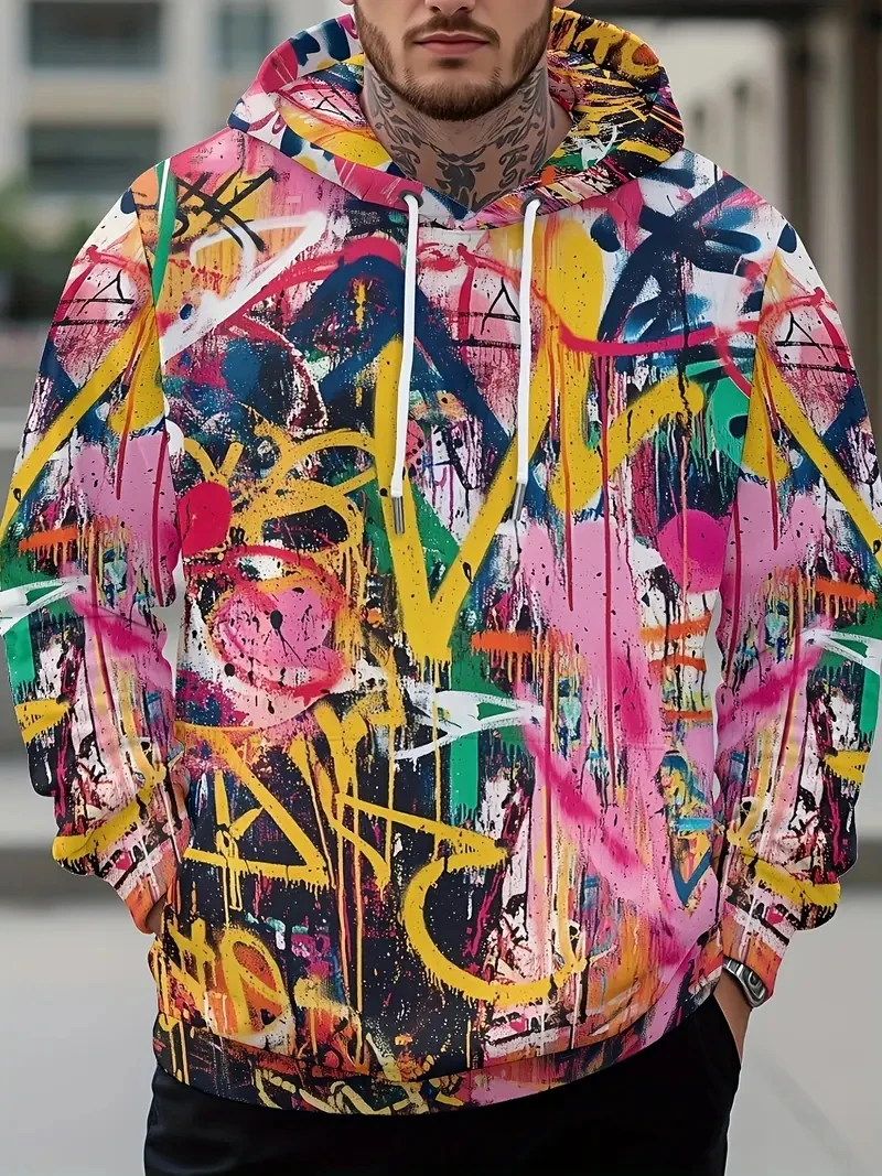 

Men's Painted Graffiti Printed Hoodie Casual Trendy New In Sports Top Street Men's Colorful Pattern Hoodie Autumn Sweatshirt