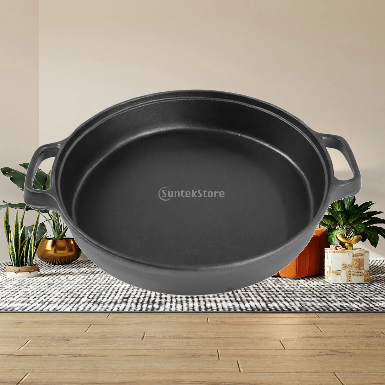 Rustic Cast Iron Fry Pan 30cm Pre Seasoned Cooking Skillet for Grilling Frying Baking on Induction Gas Electric Stoves Non