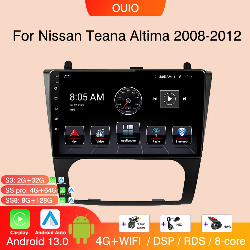 

4G Android 13 Carplay радио для Nissan Teana Altima 2008 2009 2010 2011 2012 автомобильный стерео мультимедийный плеер Android Авто GPS navi