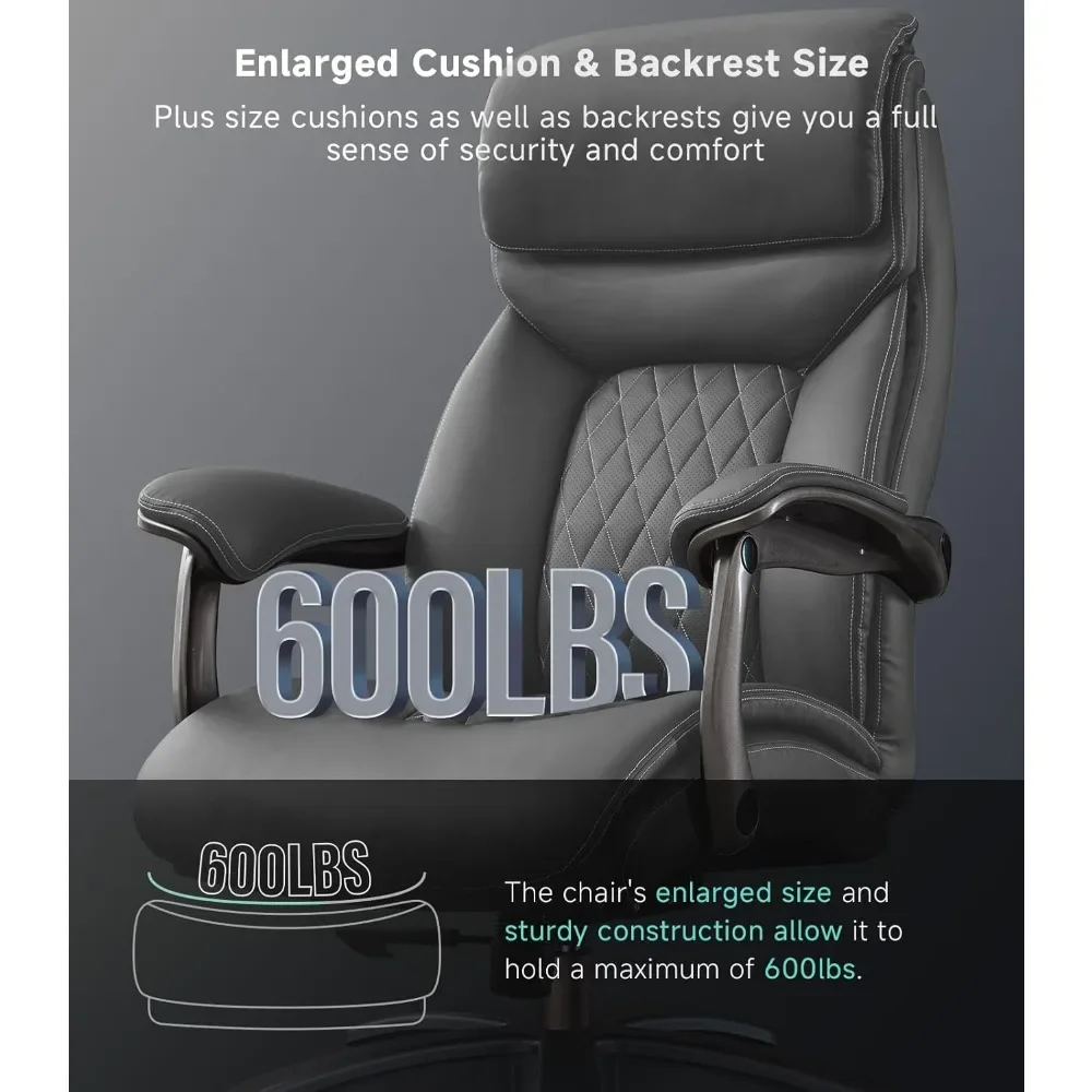 Silla de oficina ejecutiva de cuero PU de 600 libras, soporte Lumbar ajustable, rueda de doble espacio de 3 pulgadas, silla de escritorio para el hogar gerente