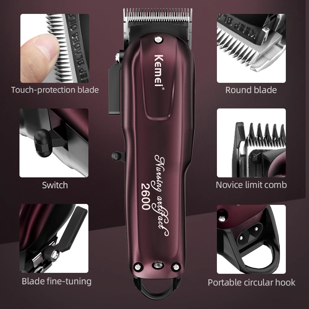 Kemei Professional Electric Hair Trimmer for Men Adjustable Hair Clipper Razor Cordless Rechargeable Hair Cutting Machine KM2600