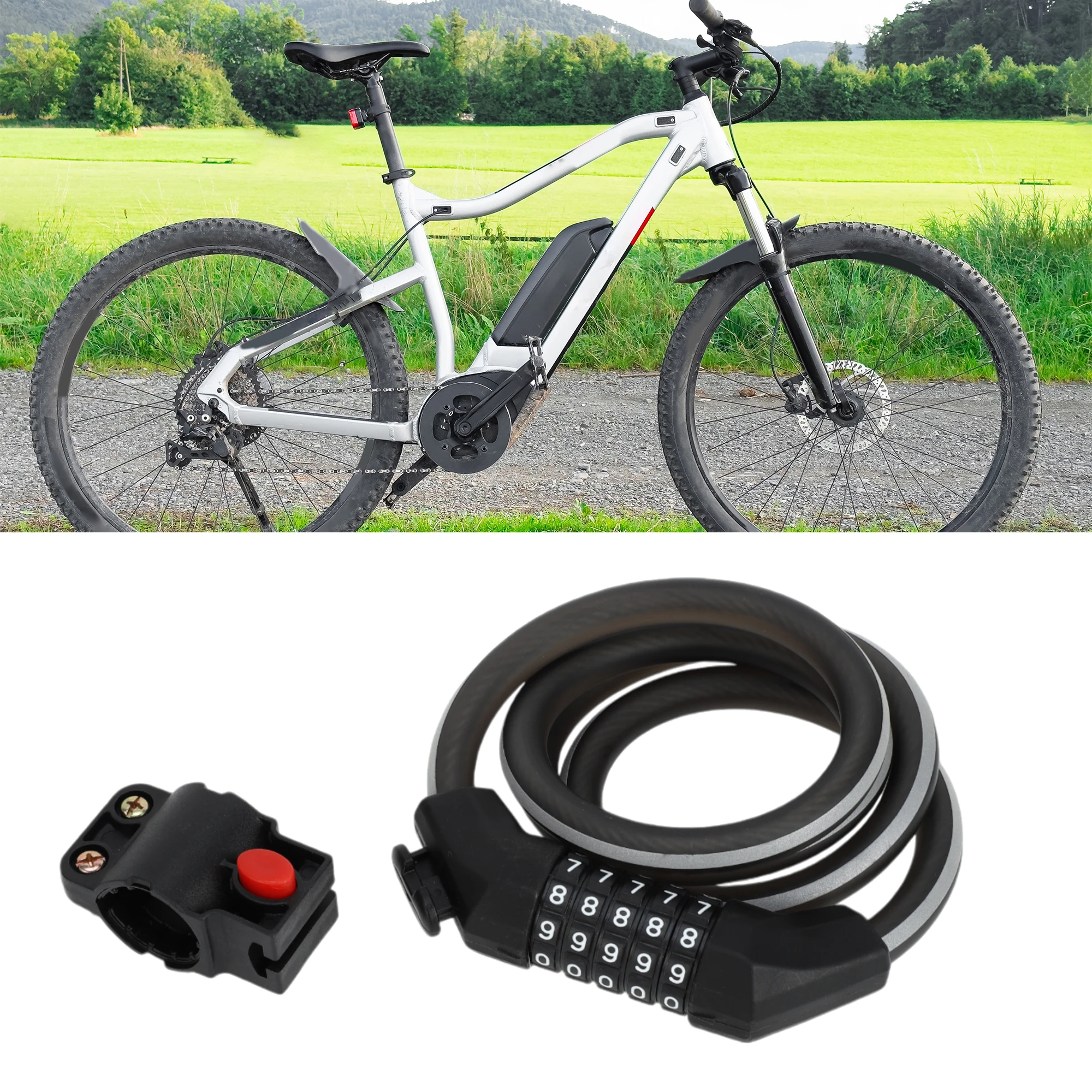 

X Autohaux Велосипедный замок 5-значный сбрасываемый велосипедный трос Регулируемый велосипедный цепной замок Черный 1 комплект