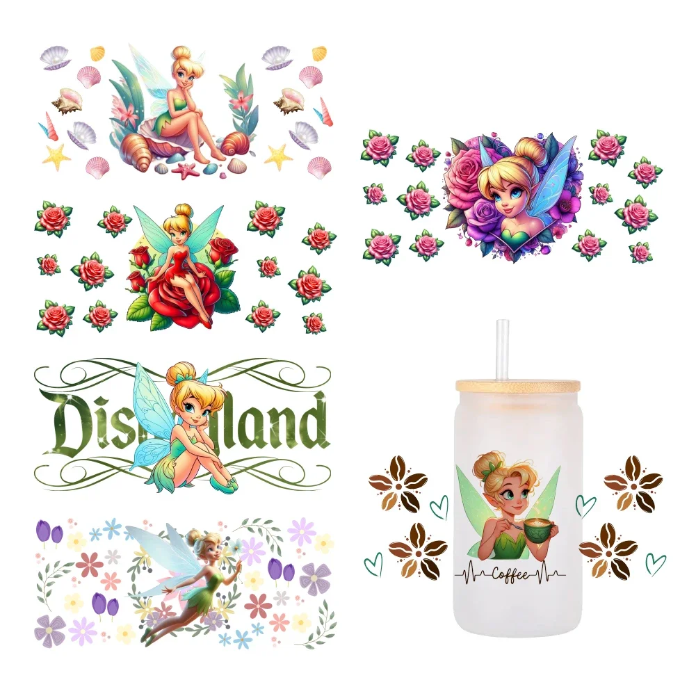 cartoon Disney Princess Tinker Bell 16oz DTF Sticker Cups Cool Personalize UV Wrap Transfer Sticker Custom Labels DIY Logo