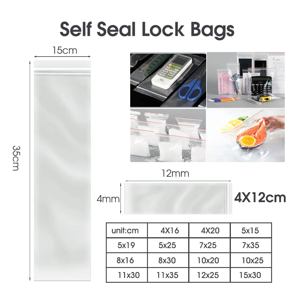 100/300/500PCS 0.08mm Long Size Lucency Ziplock Bag Resealable Self Seals Zipper Plastic Pocket Storage Organize Packaging Bags