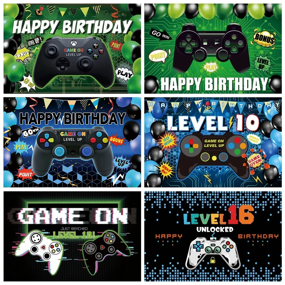 Gamepad Backdrop for Boy Birthday Party Game On Level Up Custom Name Baby Shower Photography Background Decor Photo Prop Banner