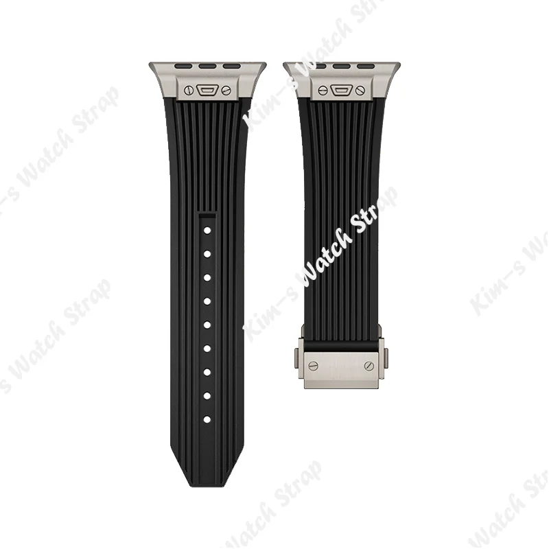 Titanium Color Metal Head Silicone Band for Apple Watch Ultra 2 49mm 45/44/42mm Rubber Strap for Iwatch Series 9 8 7 6 5 4 Se 3