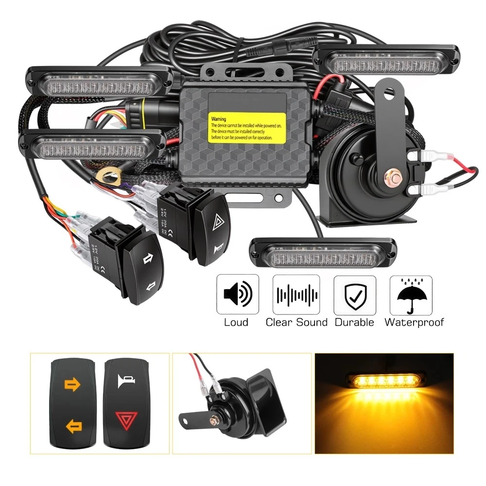 for Polaris Ranger, General, RZR UTV Turn Signal Kit Plug and Play Universal Street Legal Kit 110dB Horn Pre-Wired Waterproof