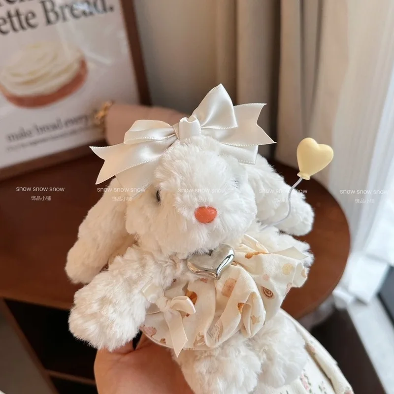 Cute Lop-Eared Rabbit 17cm Plush Doll Keychain Girl Bag Rabbit Plush Toy Ornament Kawaii Bunny Strap Hanging Decoration Gifts