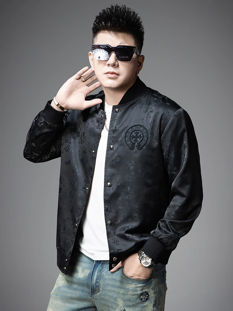 Elegant Men's Embroidered Baseball Jacket Spring Autumn Casual Style Fashion Brand Outerwear Standard Fit Polyester Fiber